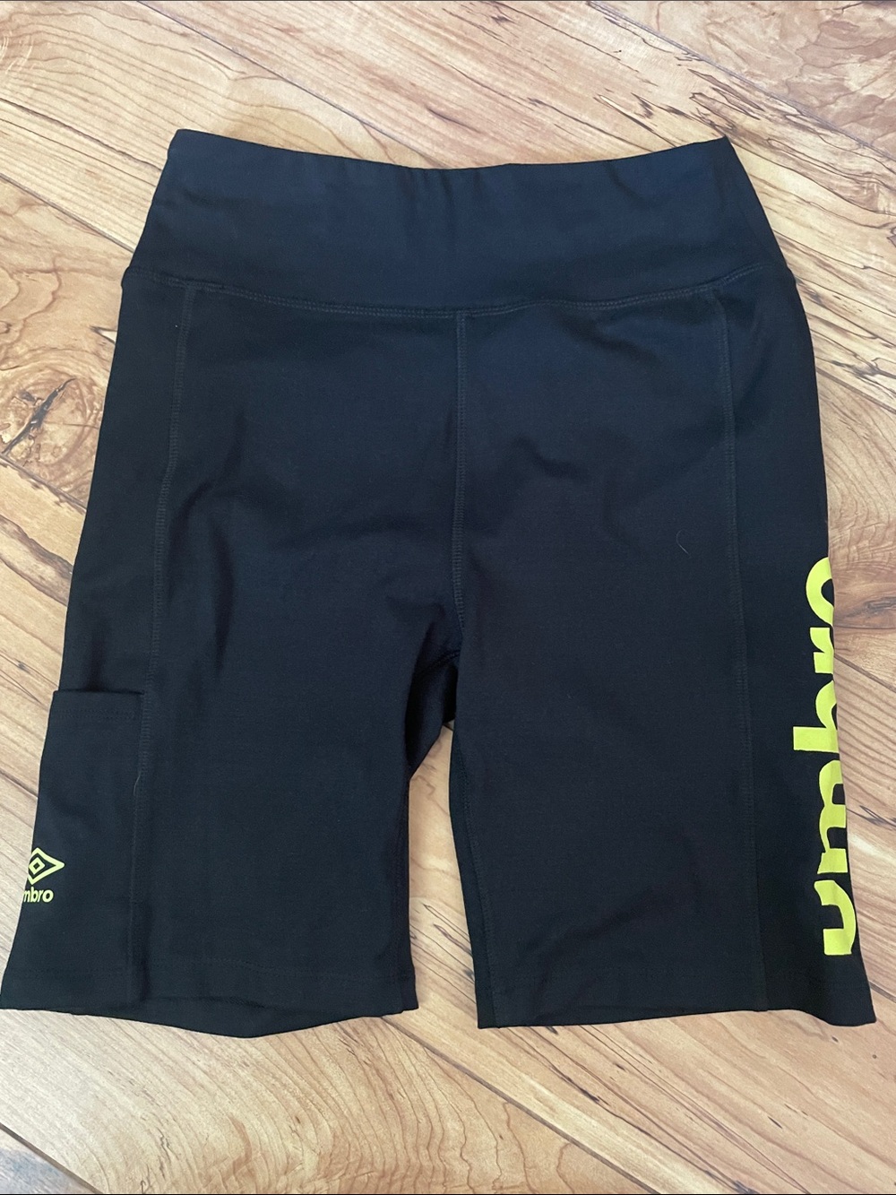 Umbro Women's Black Bike Shorts with Neon Yellow Logo